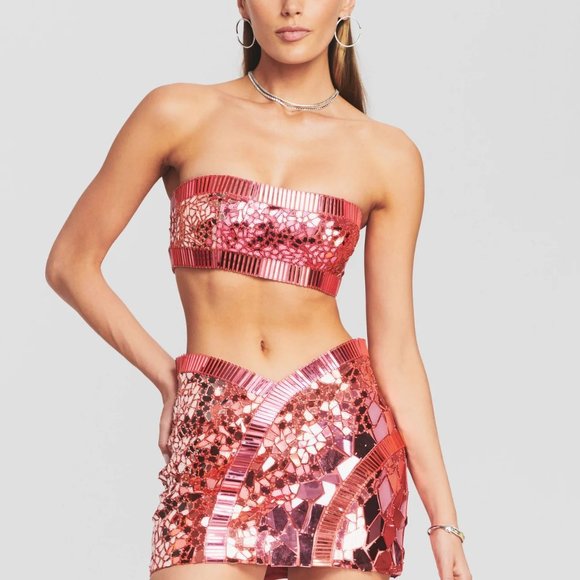 Retrofete Tops - NWT RETROFETE Lili Crystal Tube Crop Top Bra Red S